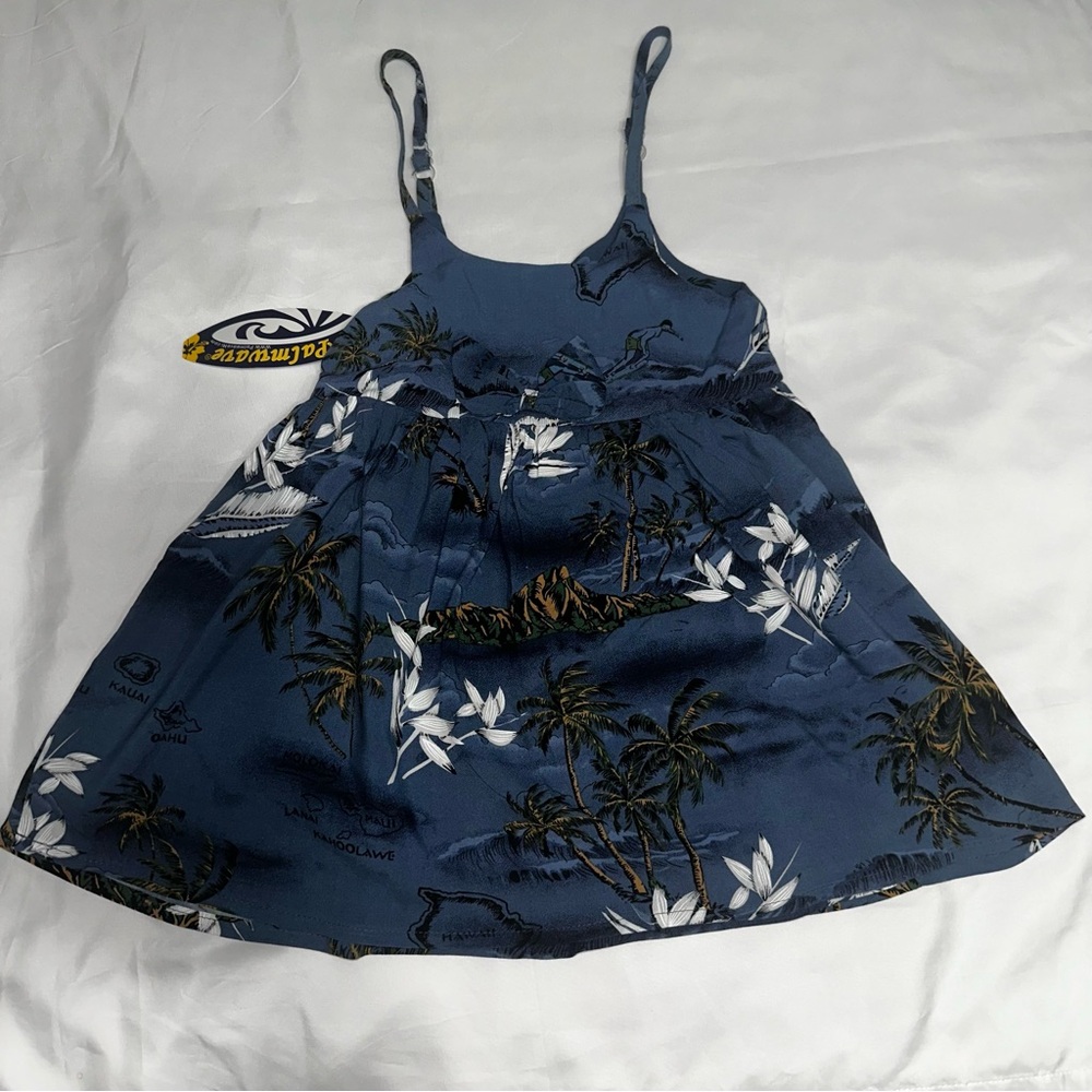 Blue Tropical Print Dress